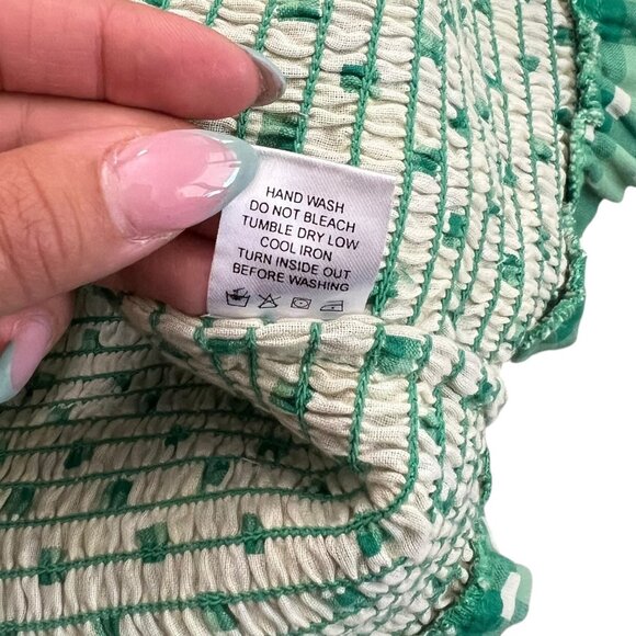 Tularosa Teri Gingham Plaid Smocked Bodycon Mini Dress Green Small Ruffle Peplum - Picture 7 of 9